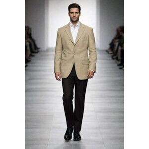 Vintage Karl Kani 100% Wool Sport Coat Blazer Beige Micro Check 42 Short New